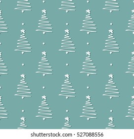 Seamless pattern of  Christmas tree. Blue background.