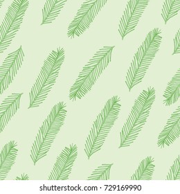 Seamless pattern with Christmas tree branch on a green background. Vector illustration