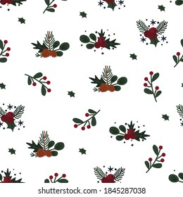 seamless pattern with christmas tree branches on a white background - vector illustration, eps