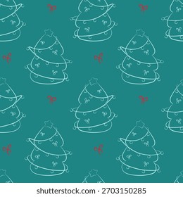 Patrón sin fisuras con un árbol de Navidad. El concepto de Navidades y Año Nuevo. Dibujo a mano alzada, garabatos, dibujo de líneas. Ilustración vectorial para el diseño de postales, Anuncios, carteles