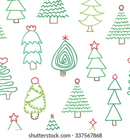 Seamless pattern with christmas tree.  Concept of happy merry christmas. Doodle elements.