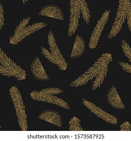 Seamless pattern with Christmas Tree Decorations hand drawn art design vector illustration.