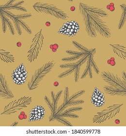 Seamless pattern with Christmas Tree Decorations hand drawn art design vector illustration.