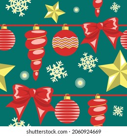 Seamless pattern with Christmas tree decorations