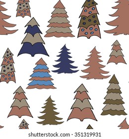Seamless pattern with christmas tree doodles. Hand drown background for witner holiday. Can be used as a background tile for blog, ap, or wrapping paper.