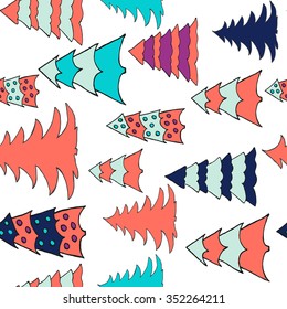 Seamless pattern with christmas tree doodles. Hand drown background for witner holiday. Can be used as a background tile for blog, ap, or wrapping paper.