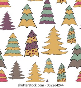 Seamless pattern with christmas tree doodles. Hand drown background for witner holiday. Can be used as a background tile for blog, ap, or wrapping paper.