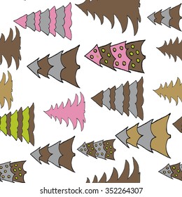 Seamless pattern with christmas tree doodles. Hand drown background for witner holiday. Can be used as a background tile for blog, ap, or wrapping paper.