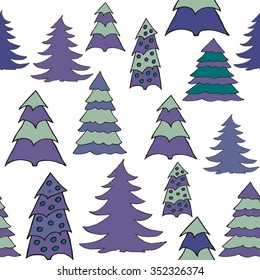 Seamless pattern with christmas tree doodles. Hand drown background for witner holiday. Can be used as a background tile for blog, ap, or wrapping paper.