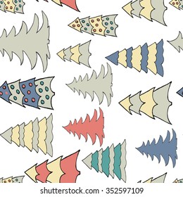 Seamless pattern with christmas tree doodles. Hand drown background for witner holiday. Can be used as a background tile for blog, ap, or wrapping paper.