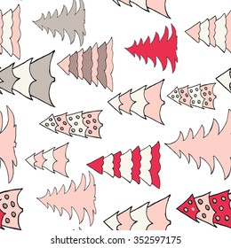Seamless pattern with christmas tree doodles. Hand drown background for witner holiday. Can be used as a background tile for blog, ap, or wrapping paper.