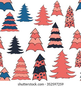 Seamless pattern with christmas tree doodles. Hand drown background for witner holiday. Can be used as a background tile for blog, ap, or wrapping paper.