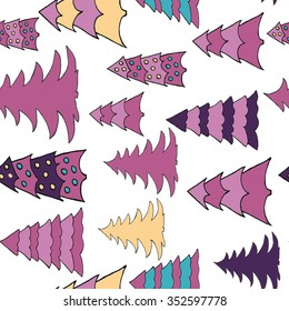 Seamless pattern with christmas tree doodles. Hand drown background for witner holiday. Can be used as a background tile for blog, ap, or wrapping paper.