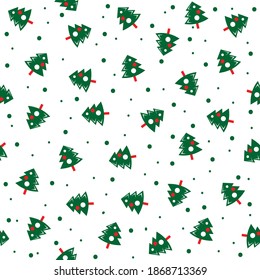 Seamless pattern with Christmas tree Flat design.  Holiday New Year or Christmas vector illustration. Design element for banner, wallpaper, wrapping paper or fabric.