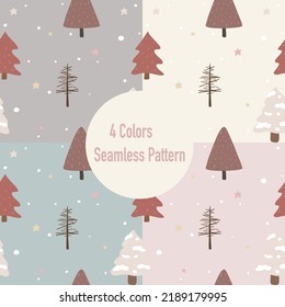 Seamless pattern of Christmas tree with four background colors.vector illustration for kids, wallpaper, fabric, wrapping.