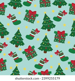 Seamless pattern with Christmas tree, gift box