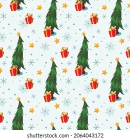 
Seamless pattern with Christmas tree and gifts. Vector vector clipart.