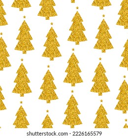 Seamless pattern Christmas tree gold glitter vector illustration