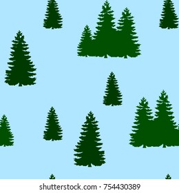 Seamless pattern, christmas tree green, on a blue background (forest), vector