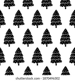 Patrón sin problemas con el árbol de Navidad. Fondo de vacaciones. Textura de Navidad, papel de envoltura. Repetir el diseño gráfico de invierno. Ilustración vectorial dibujada a mano.