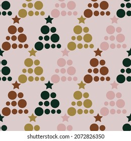 Seamless pattern with christmas tree made of dots. Christmas background in pastel color. Cute wrapper paper, wallpapers, textile prints.Vector illustration