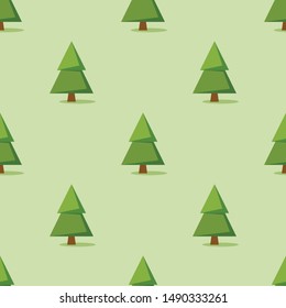 Seamless pattern with Christmas tree on green background, vector 