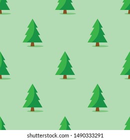Seamless pattern with Christmas tree on green background, vector 