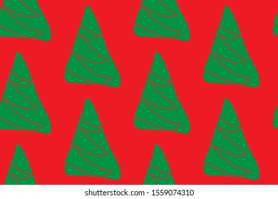 Seamless pattern. Christmas tree on red background.