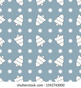 Seamless pattern with christmas tree on blue background.