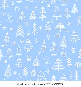 Seamless pattern with Christmas tree on blue background