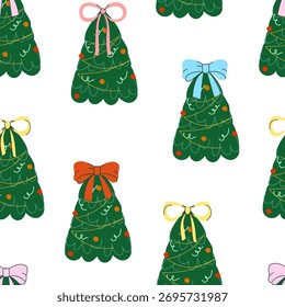 Nahtloses Muster mit einem Weihnachtsbaum auf weißem Hintergrund. Vektorgrafik zum Drucken. Niedlicher Babyhintergrund 
