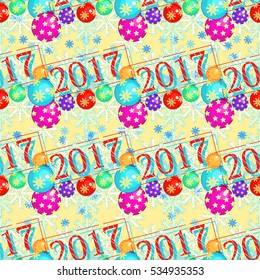 seamless pattern Christmas tree ornaments balls snowflake. vector illustration