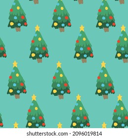 Seamless pattern with christmas tree . Party background for textile, fabric, web, wrapping paper, card, socks and other design.