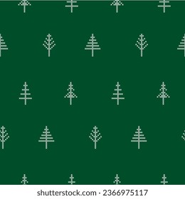 Seamless Pattern with Christmas tree in peasant folk rustic motif. cross stitch background with fir tree