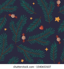 seamless pattern of christmas tree, pine  branches, for winter, christmas and new year decoration  