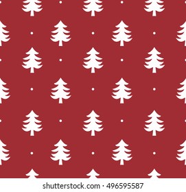 Seamless pattern of Christmas tree. Red background.