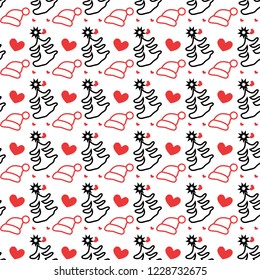 Seamless pattern with Christmas tree and Santa hat for New Year