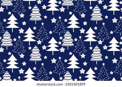 seamless pattern with christmas tree. set of christmas trees, stars and snowflakes.