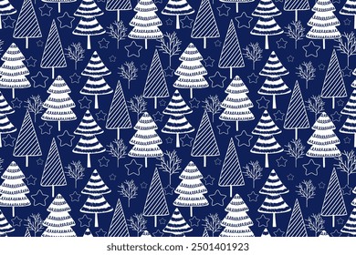 seamless pattern with christmas tree. set of christmas trees, stars and snowflakes.