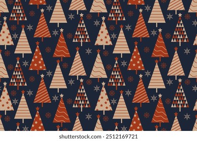 seamless pattern with christmas tree. set of christmas trees, stars and snowflakes.	