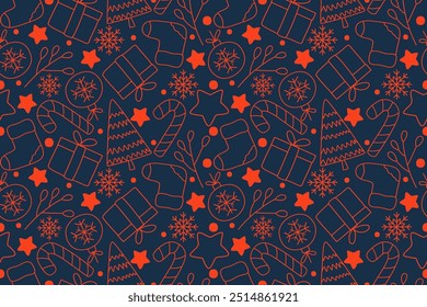 seamless pattern with christmas tree. set of christmas trees, stars and snowflakes.