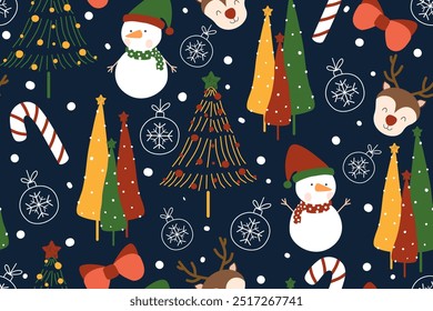 seamless pattern with christmas tree. set of christmas trees, stars and snowflakes.	