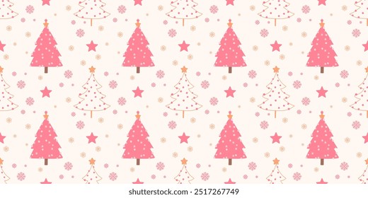 seamless pattern with christmas tree. set of christmas trees, stars and snowflakes.	