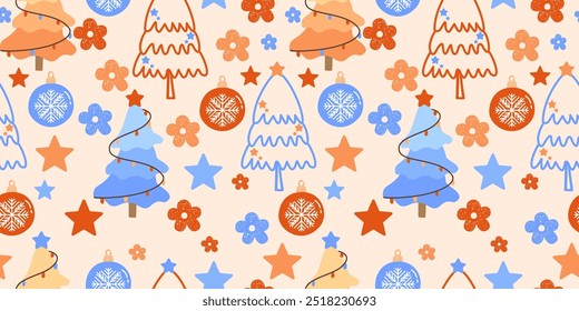 seamless pattern with christmas tree. set of christmas trees, stars and snowflakes.	