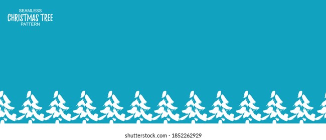 Seamless pattern with Christmas tree silhouette. Wallpaper blue background. Repeat grunge tree line. Winter season outdoor illustration