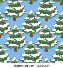 Seamless pattern with christmas tree. Snow. Vector