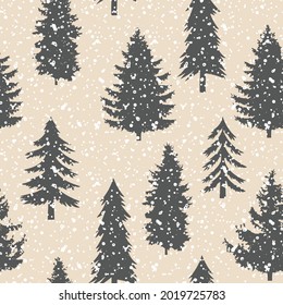 Seamless pattern of Christmas tree and snow , Christmas tree silhouette, seamless pattern, holiday background