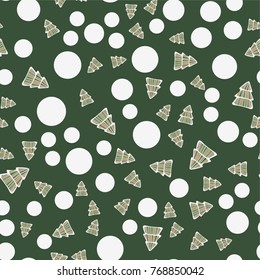 Seamless pattern of Christmas tree and snowballs. Pattern for gift wrapping. Hand drawn elements.