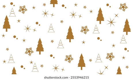 Seamless pattern with Christmas tree, snowflake, golden star, etc. Christmas, new year design in golden color on a light background. Trendy modern vector illustration. SSTKBackgrounds, SSTKChristmas