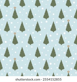 Seamless pattern with Christmas tree, snowflake, golden star. Christmas, new year design on a light background